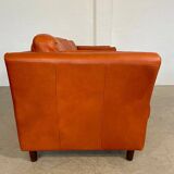 Canapé en cuir cognac vintage rétro pour 3 personnes danois