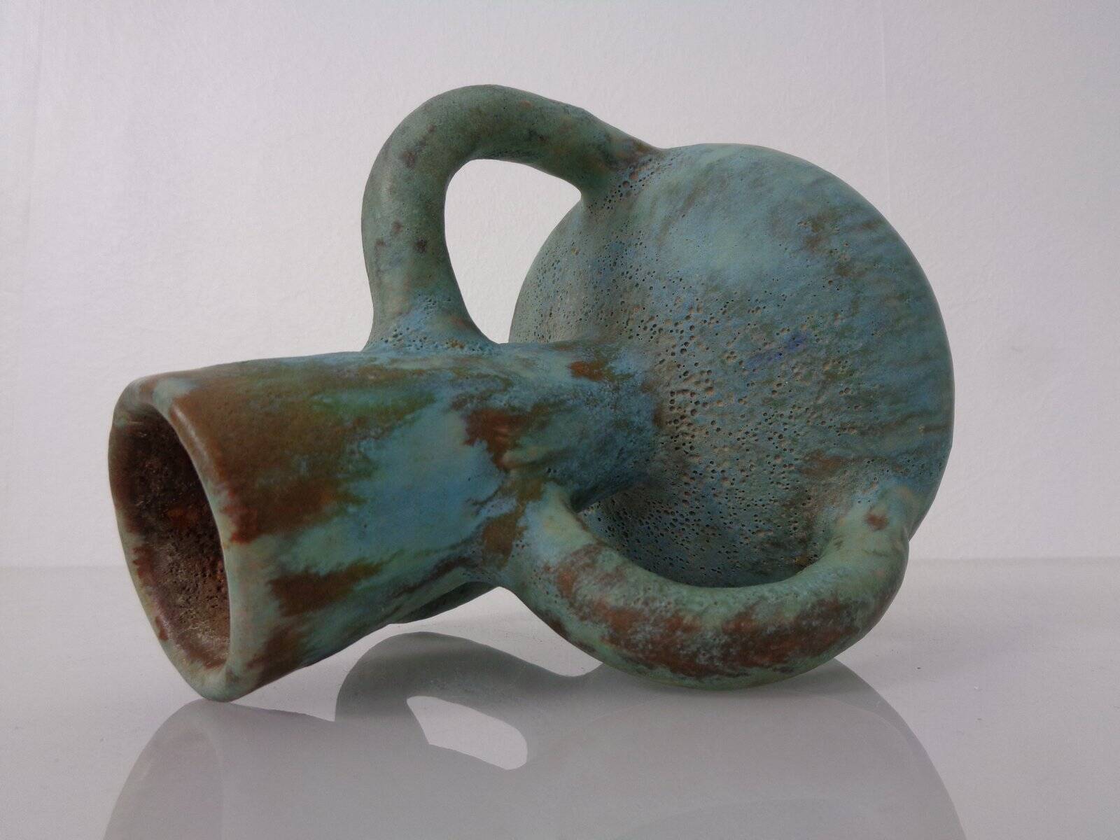 German studio ceramic handle vase by Lu & Gerd Grove, Lübeck, 1960s