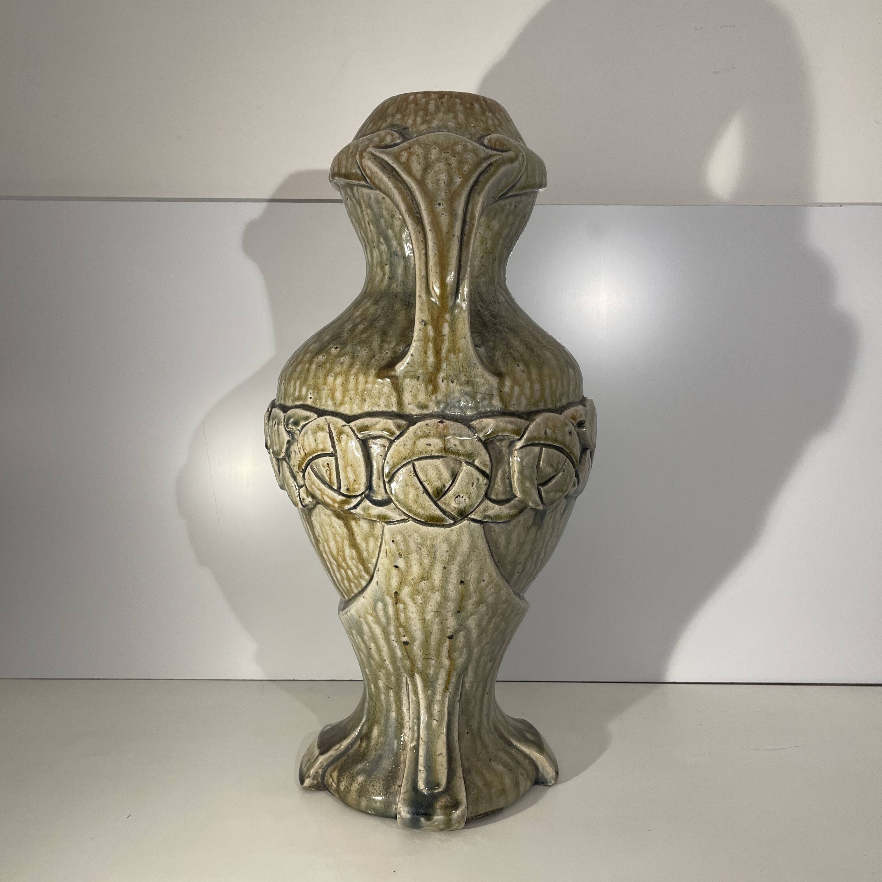 Outdoor vase / sculpture, HELMAN, Art Nouveau glazed stoneware, ca. 1900