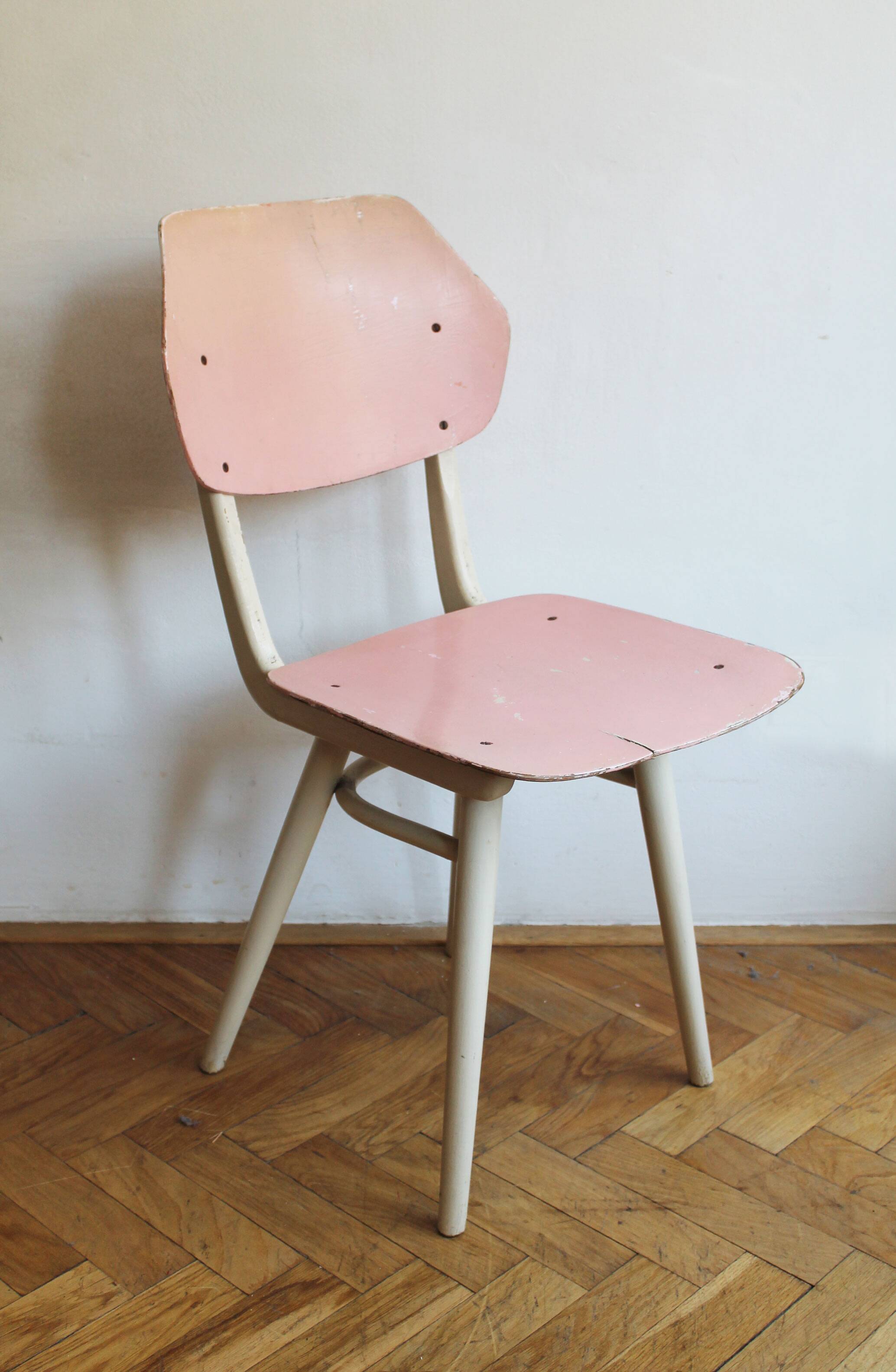 Set of 6 vintage TON chairs in painted wood, Czechoslovakia, 1964