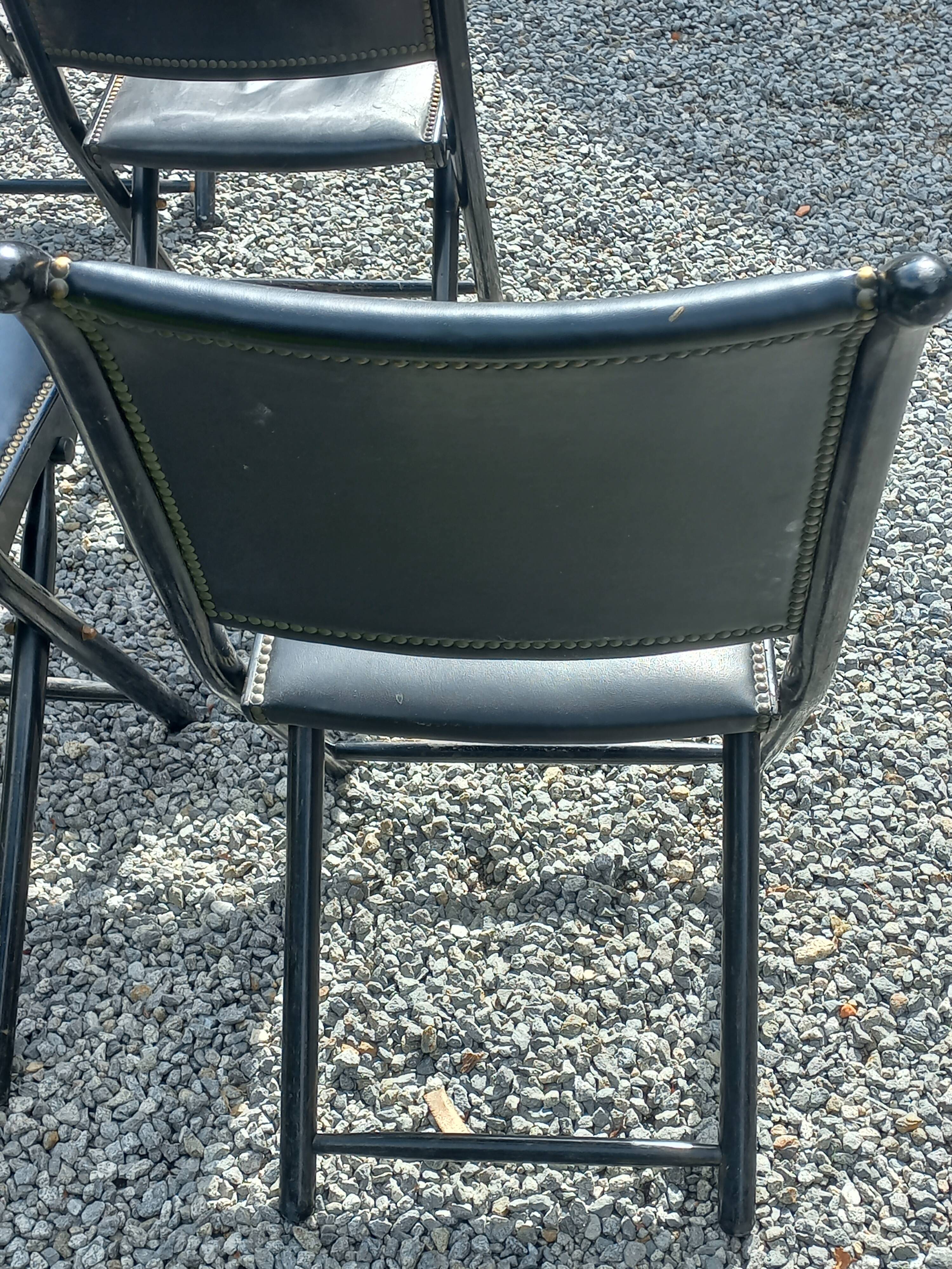 Set of 6 folding chairs, 70s design, 3 leather, 3 moleskin