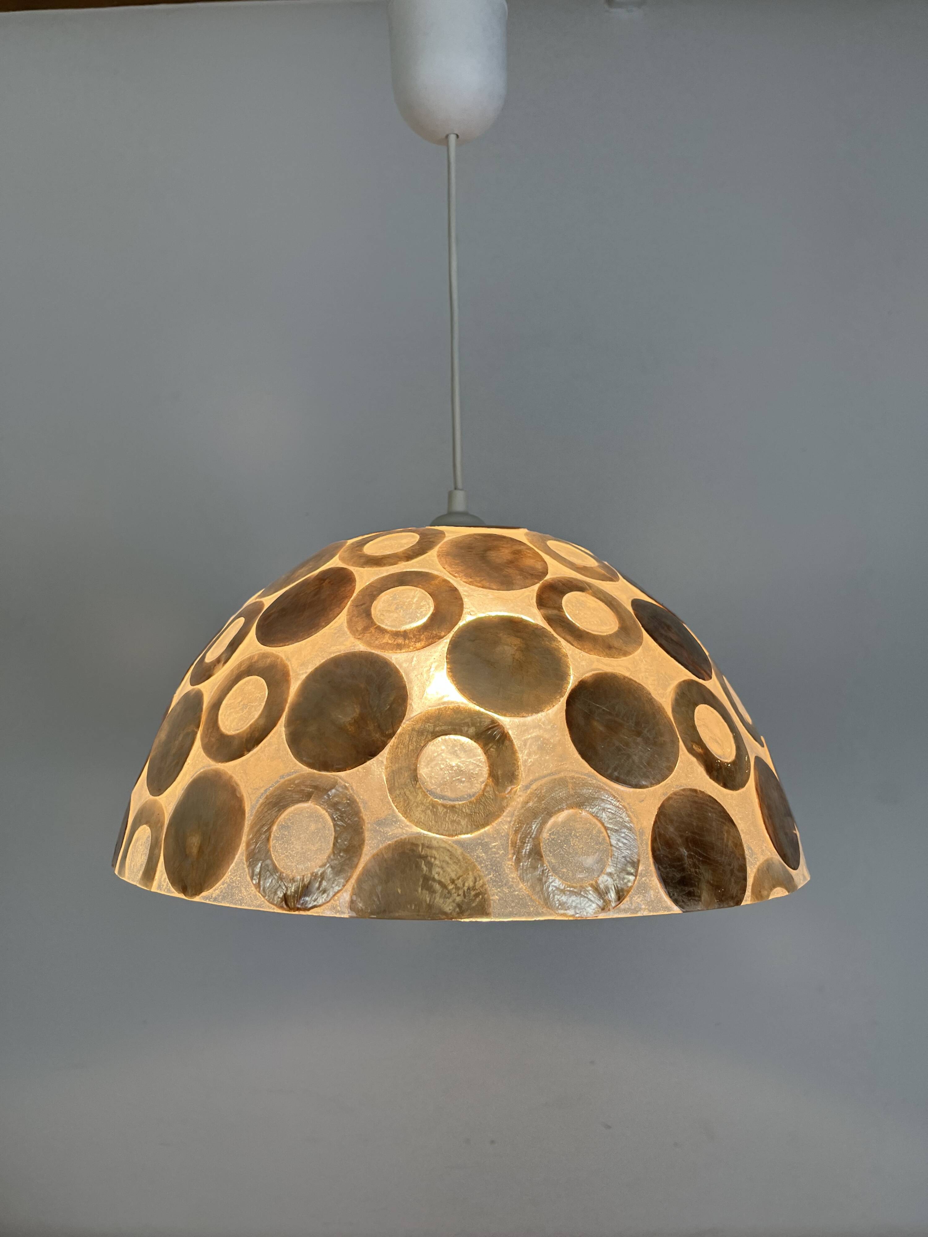 Vintage mother-of-pearl and resin pendant light, 1970s