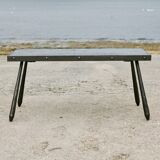 Brutalist coffee table, slate top and steel base, France, 1960s