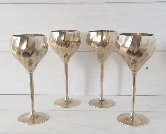 Lot of 4 vintage copper and silver glasses from the 70s