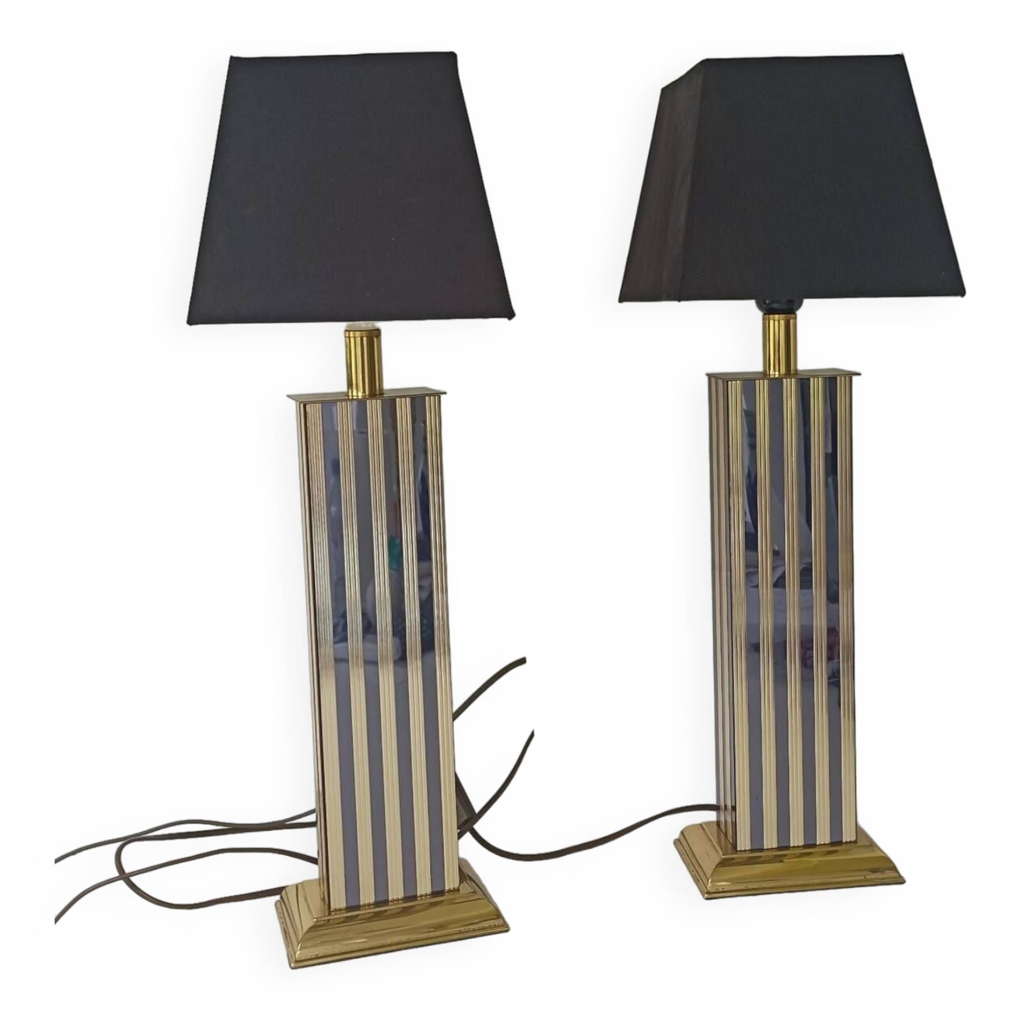 Pair of black and gold art deco style lamps
