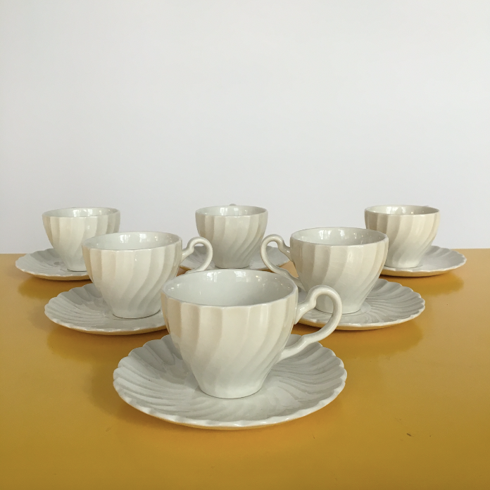 Series of 6 white ceramic cups