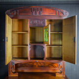 art nouveau cabinet with stained glass window, France circa 1910
