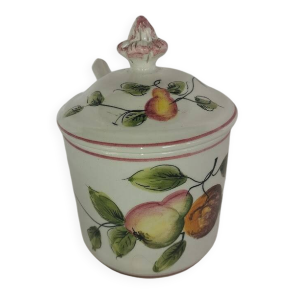 Confiturier vintage en céramique barbotine avec cuillère – années 50