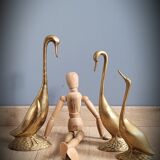 Trio of brass geese