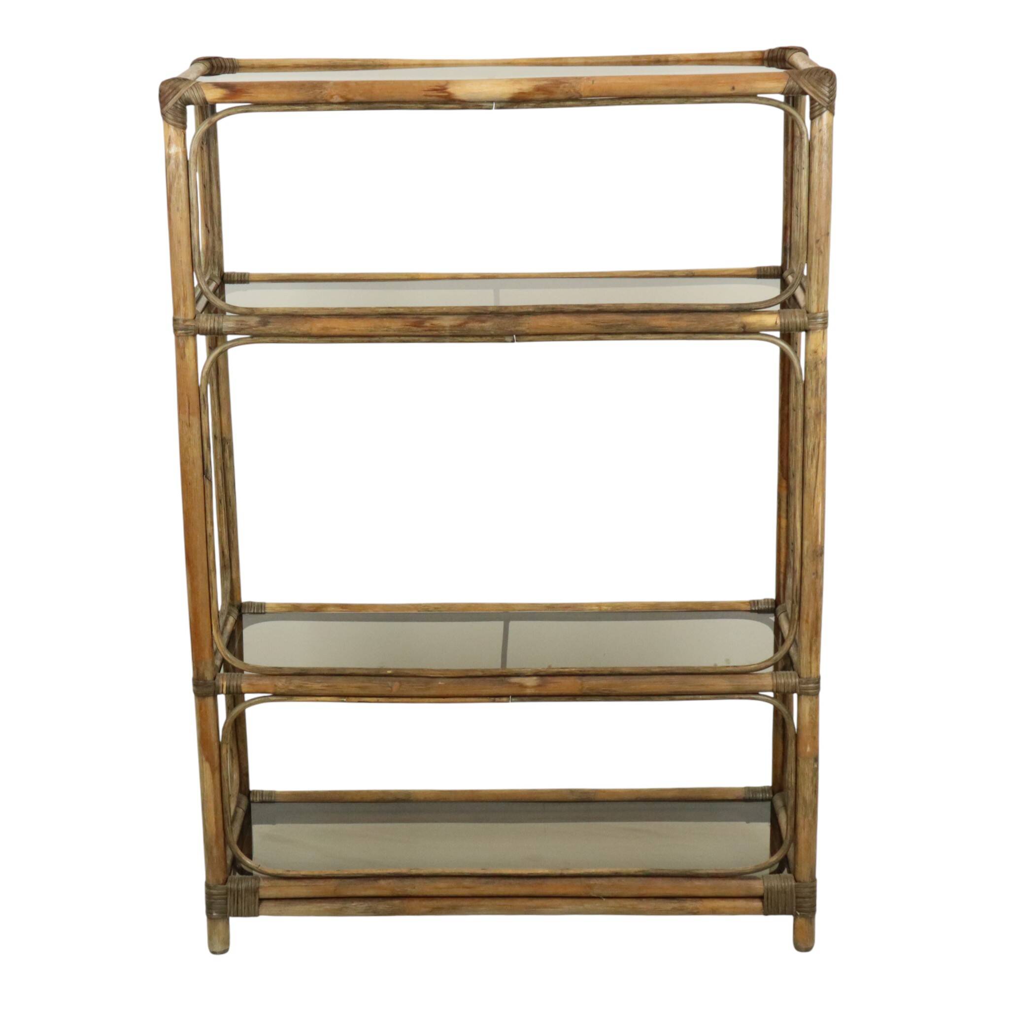 Vintage Boho Shelf Bookcase Bamboo and Smoked Glass 140cm