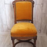 Chaise ancienne capitonnée Style Régence - Structure bois et rembourrage en crin –  Couleur moutarde