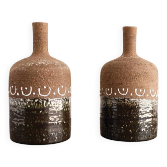 Scandinavian mid-century modern brutalist pottery vases by Hellström for Nittsjö, Sweden, set of 2