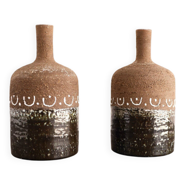 Scandinavian mid-century modern brutalist pottery vases by Hellström for Nittsjö, Sweden, set of 2