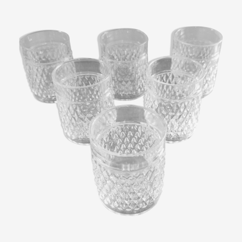 Set of 6 vintage whiskey glasses diamond tip décor