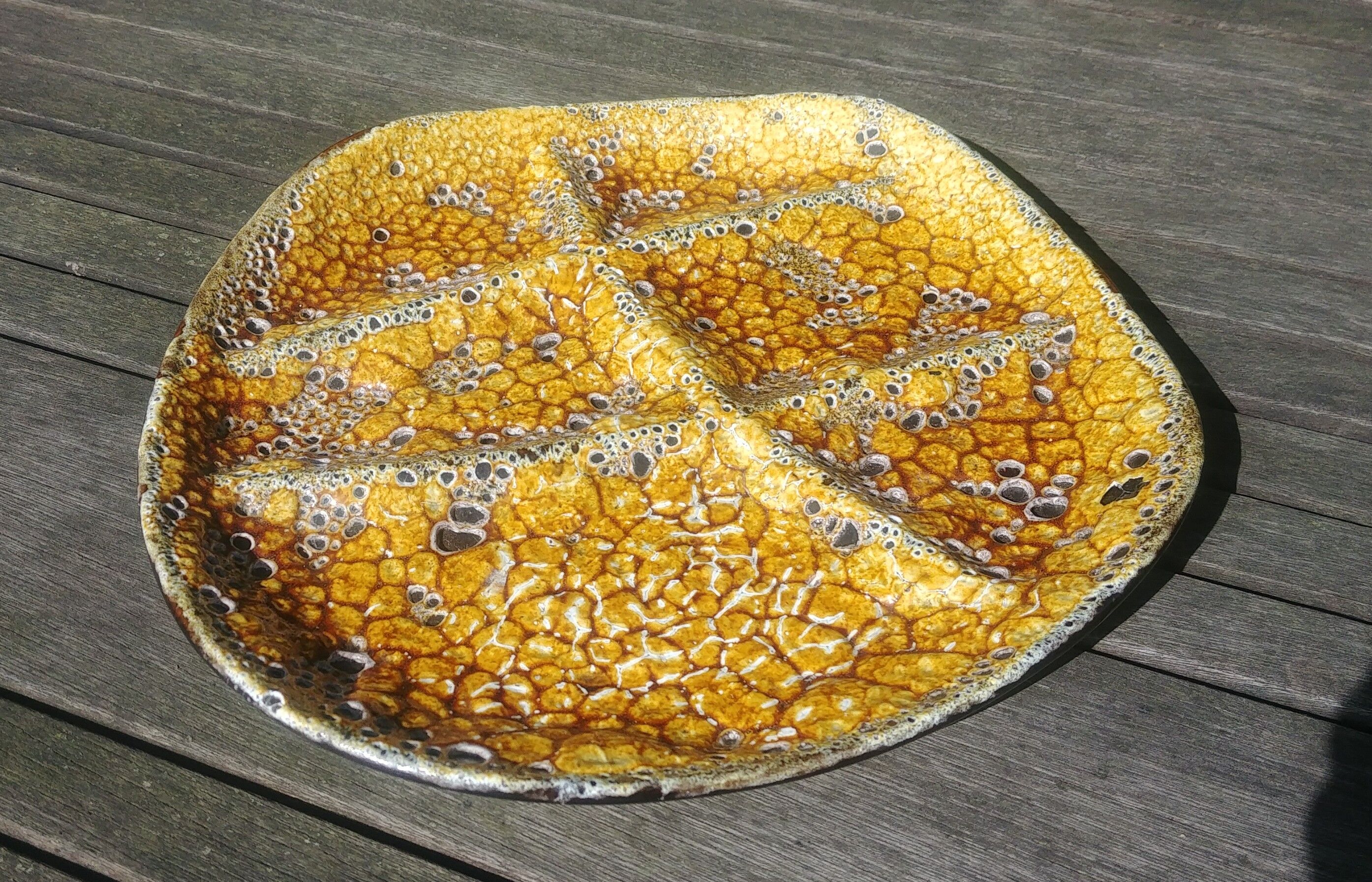 Aperitif dish / empty pocket 6 compartments in glazed ceramic yellow Emaux savoyard fat lava