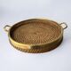 Circular rattan and brass tray, Italy, 1970s, 38 cm diameter