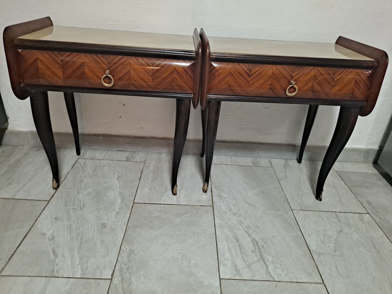 Pair of Mcm italian bedside units tables 1950s