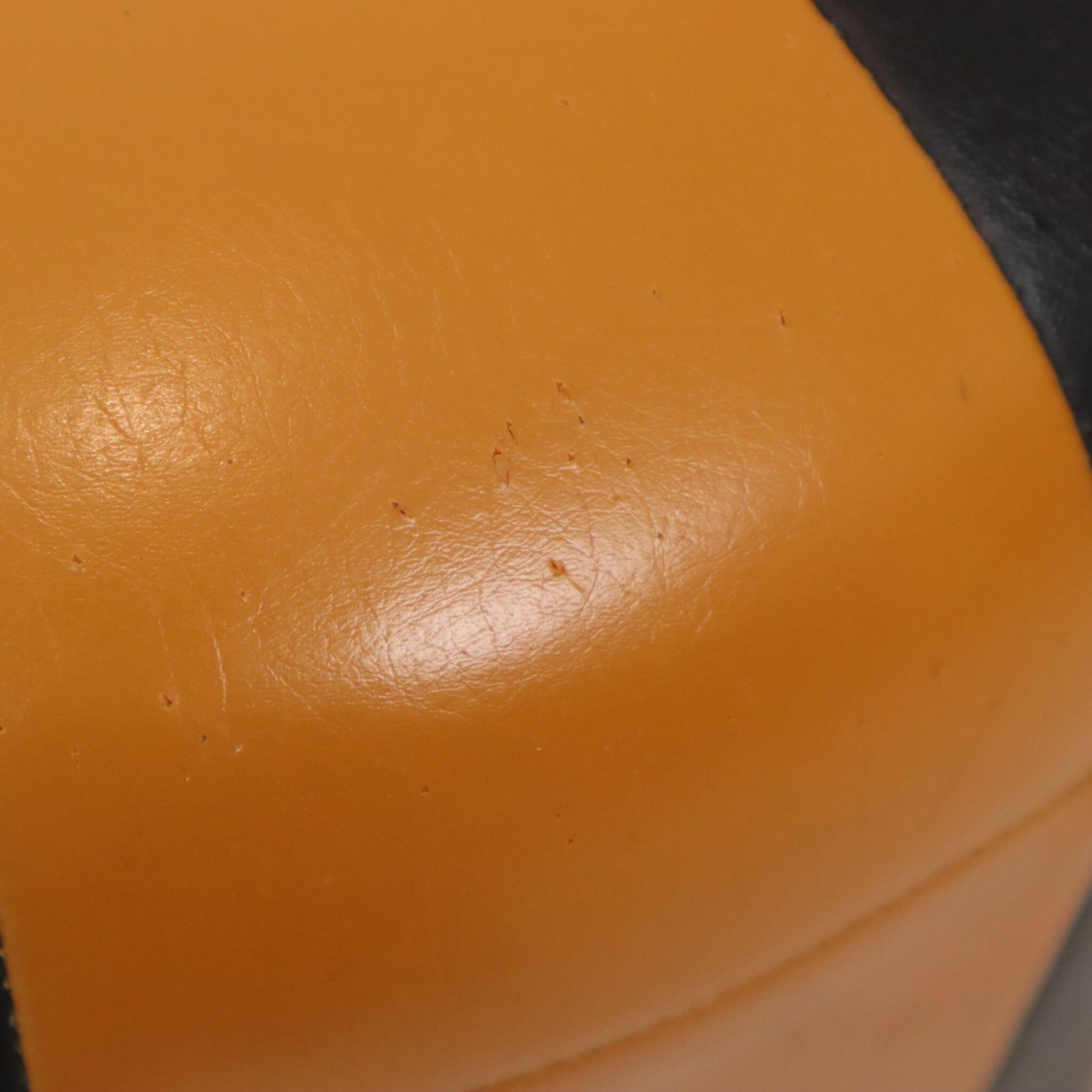 Round Vintage Pouf, Orange and Black Faux Leather (Skai), 1960s