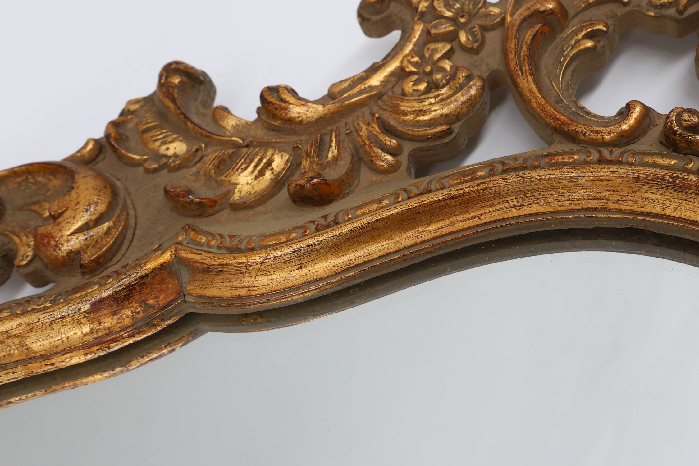 Belgian Baroque Gold Framed Oval Mirror, 1950s