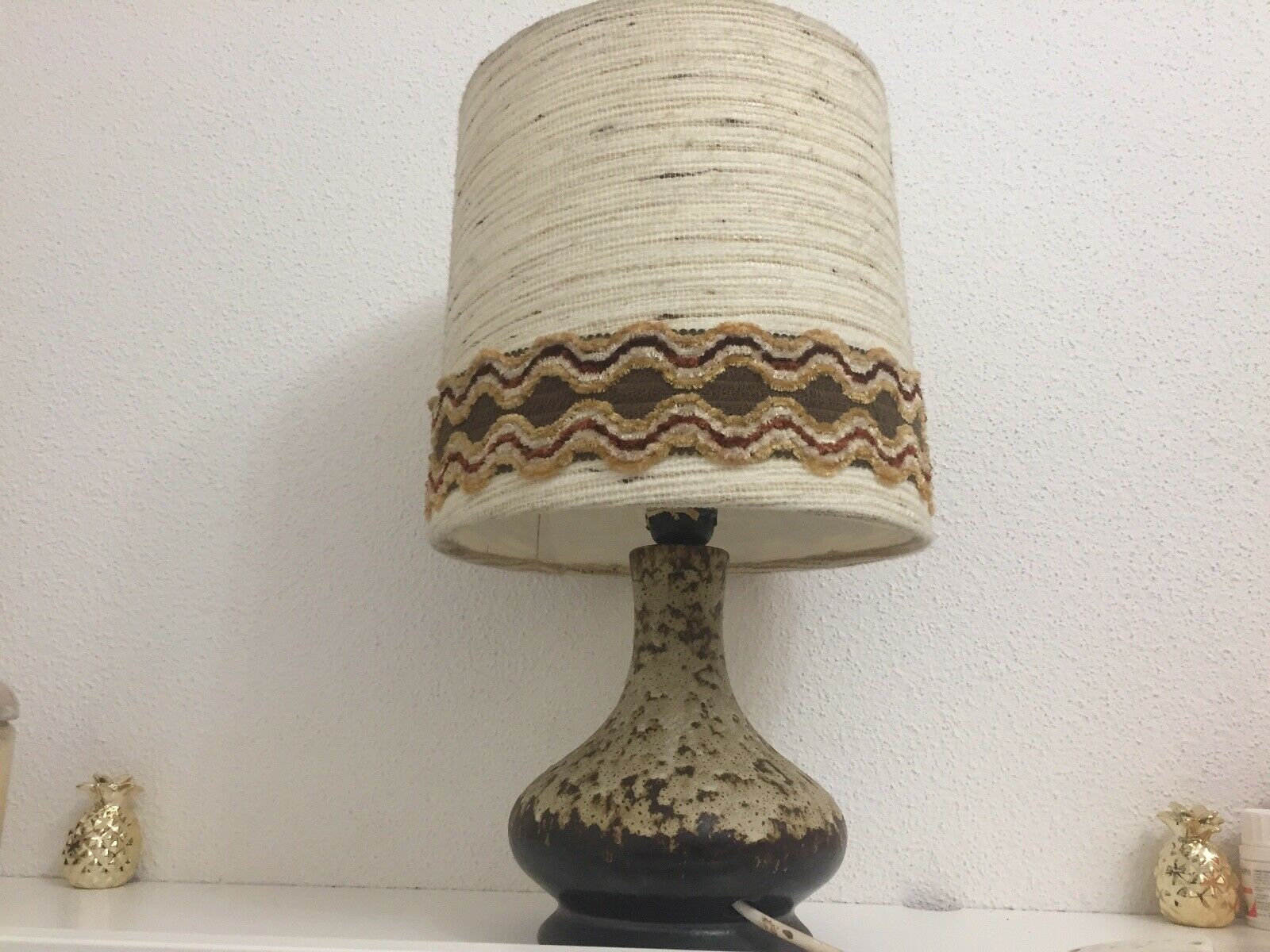 Vintage ceramic lamp blazed and lampshades in cira wool 1970s