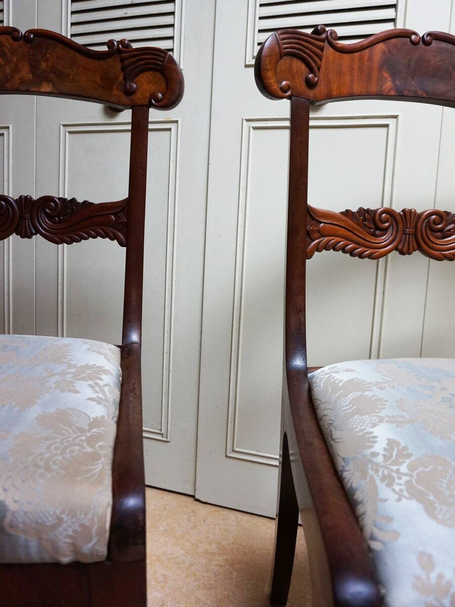 Pair of English Mahogany Sheraton Side Chairs, 1830s