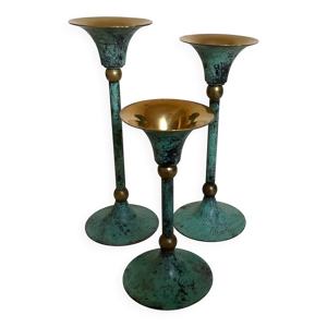 Trio de bougeoirs patine - verte