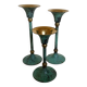Set of candlesticks with green patina and brass Memphis