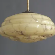 Art Deco pendant light with beige glass lampshade and short rod - circa 1920-1930