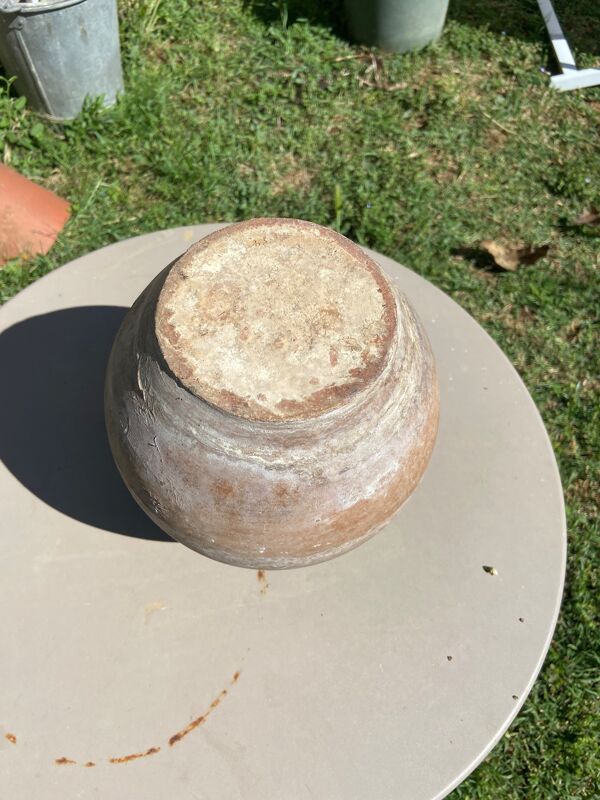 Pot en terre cuite vernissée verte vintage – esprit Provence rustique