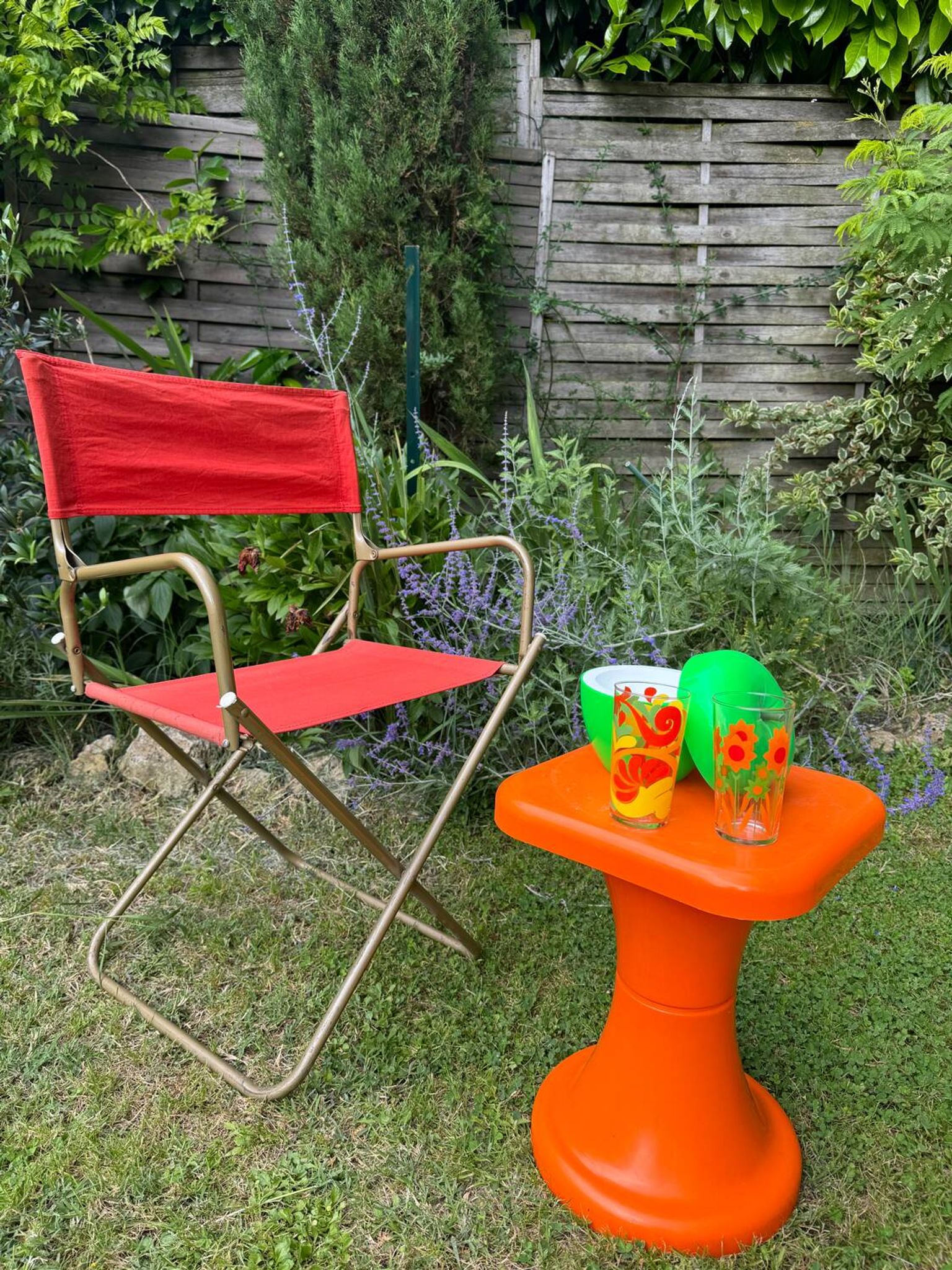 Fauteuil de camping pliant orange vintage