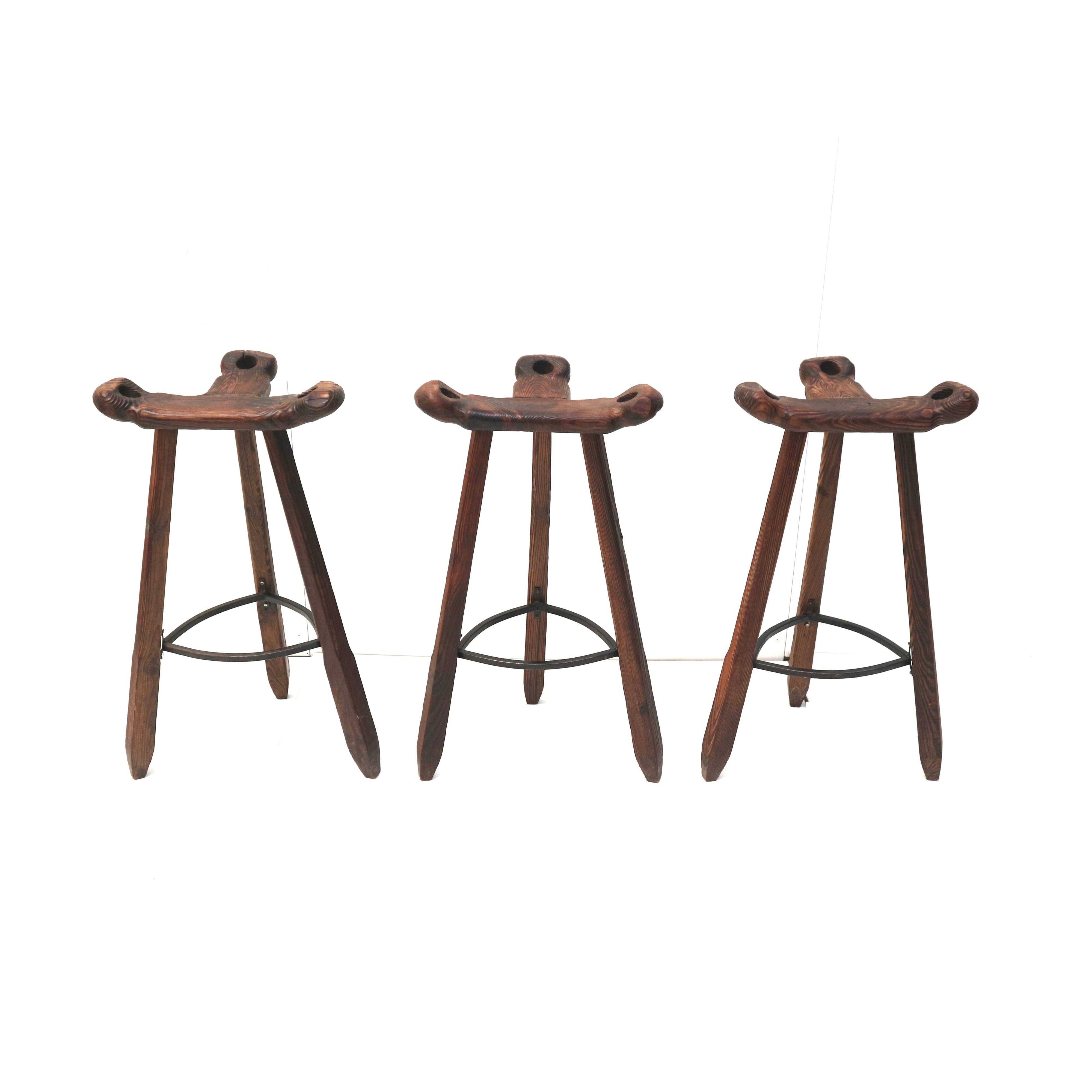 3x Vintage Spanish brutalist ‘Marbella’ stool by Confonorm, 70s