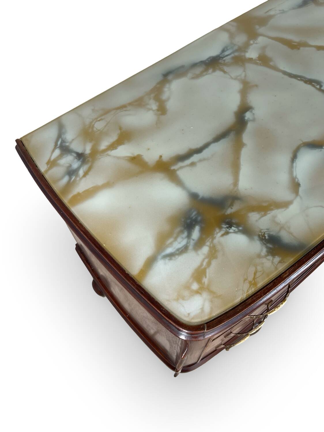 Commode en placage de palissandre avec plateau en onyx vert