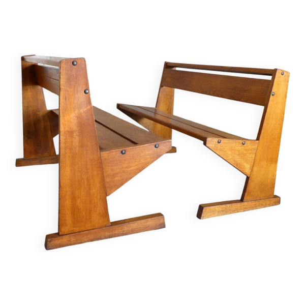 Banc de communauté en chêne, 1950
