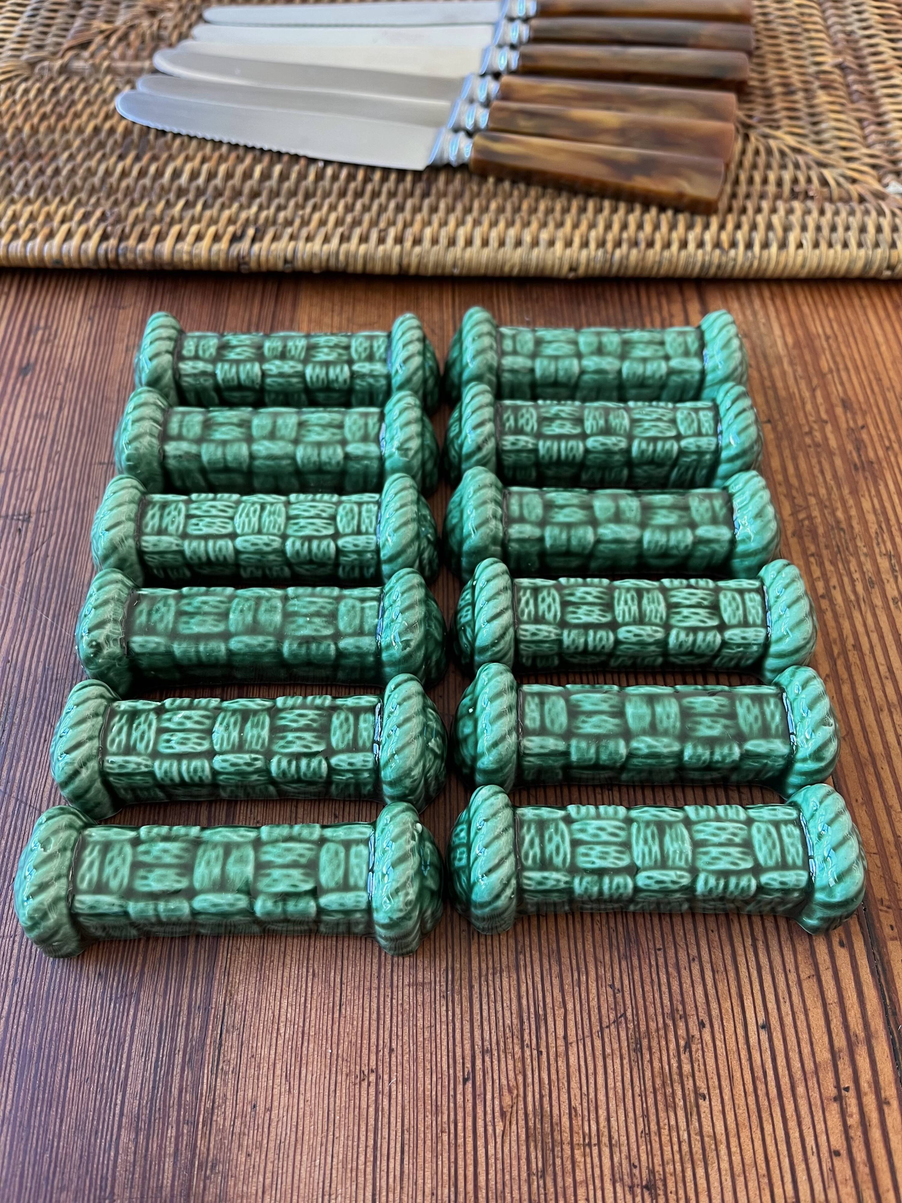 12 green ceramic knife holders