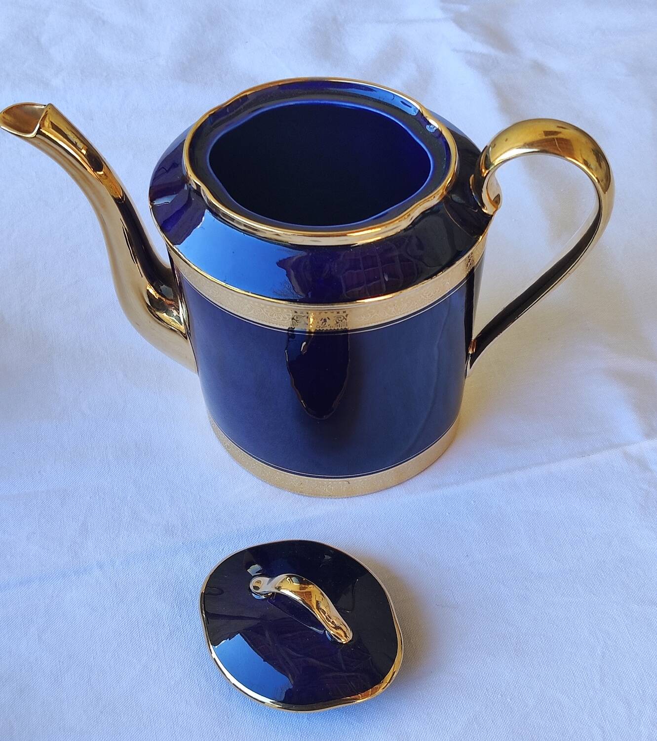 Limoges porcelain coffee service - Egle - Oven blue and gold -