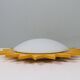 Vintage "sun" ceiling light Massive Belgium in opaline glass and lacquered wood.