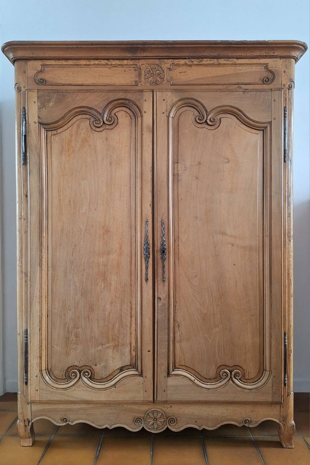 Antique wardrobe, vintage wooden dressing cabinet.