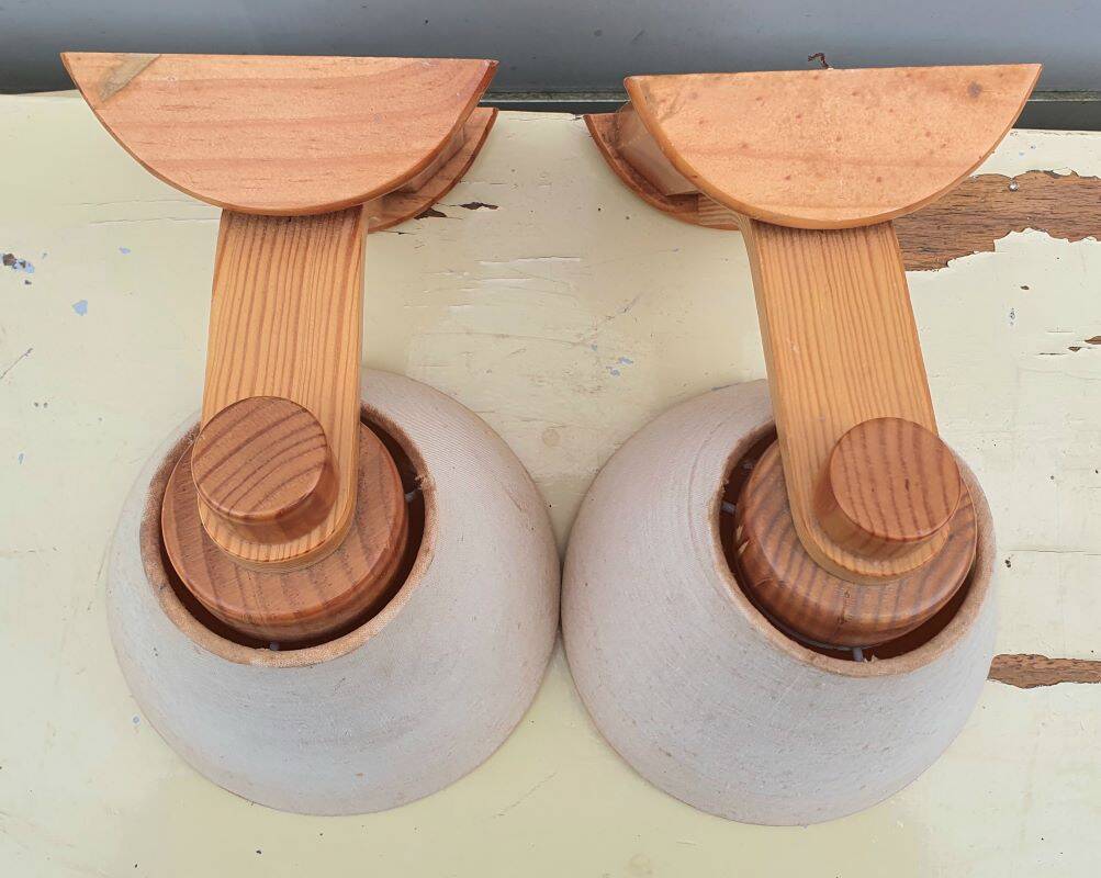 2 vintage pine wall light fixtures