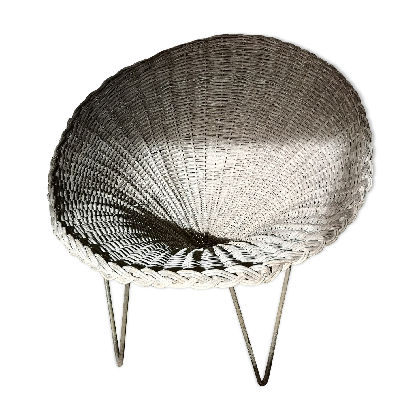 Fauteuil rotin vintage pieds fer