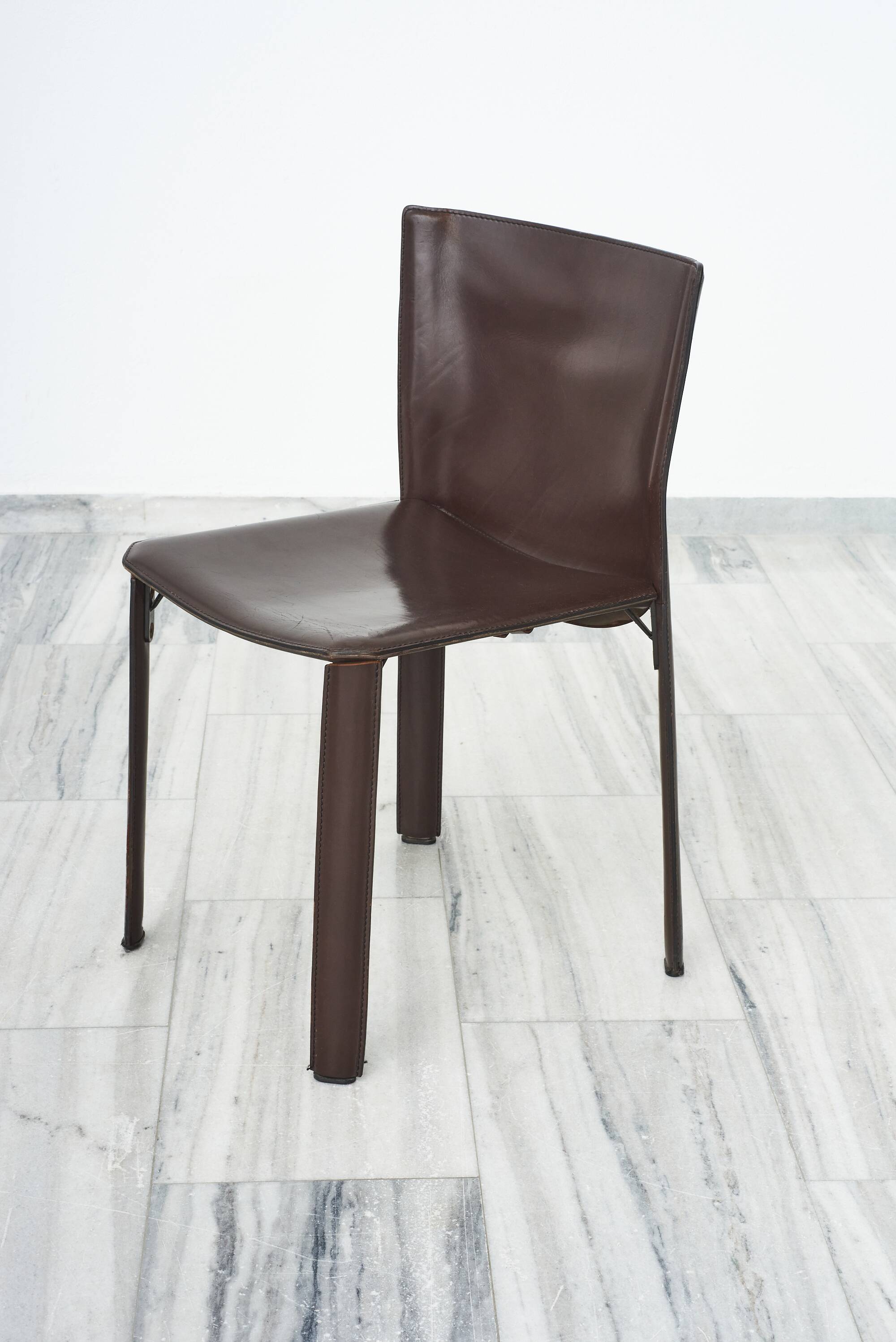 Set of 5 dark brown leather dining chairs