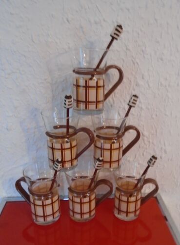 Set de 6 verres thé café irish coffée tasses en verre  imprimé écossais avec cuillères
