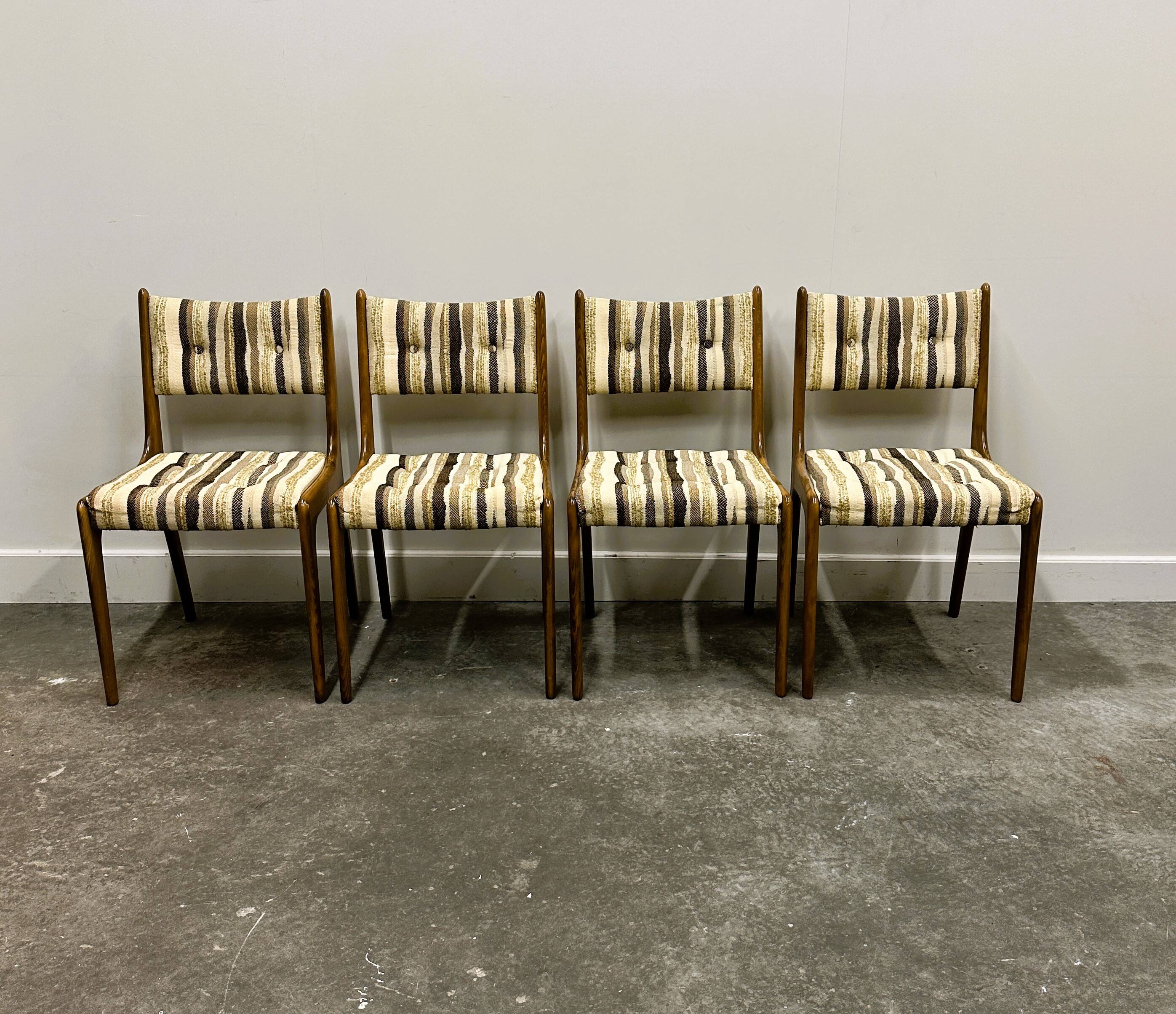 Set of 4 Teak Danish Dining Chairs with Original Fabric, 1970s