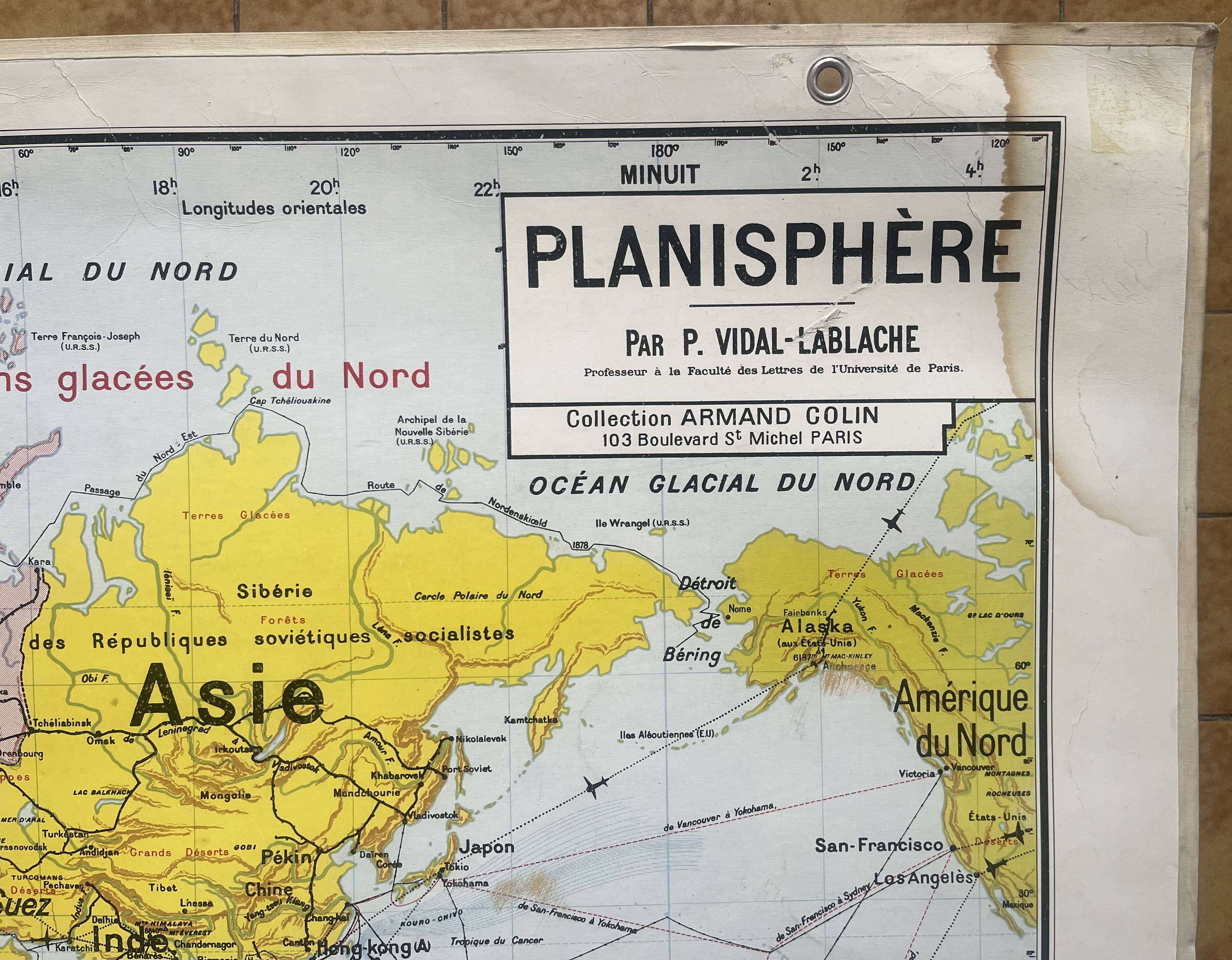 Old school map Vidal-Lablache 322, 1960 - World map, Out
