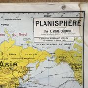 Ancienne carte scolaire Vidal-Lablache 322, 1960 - Planisphère monde, Out