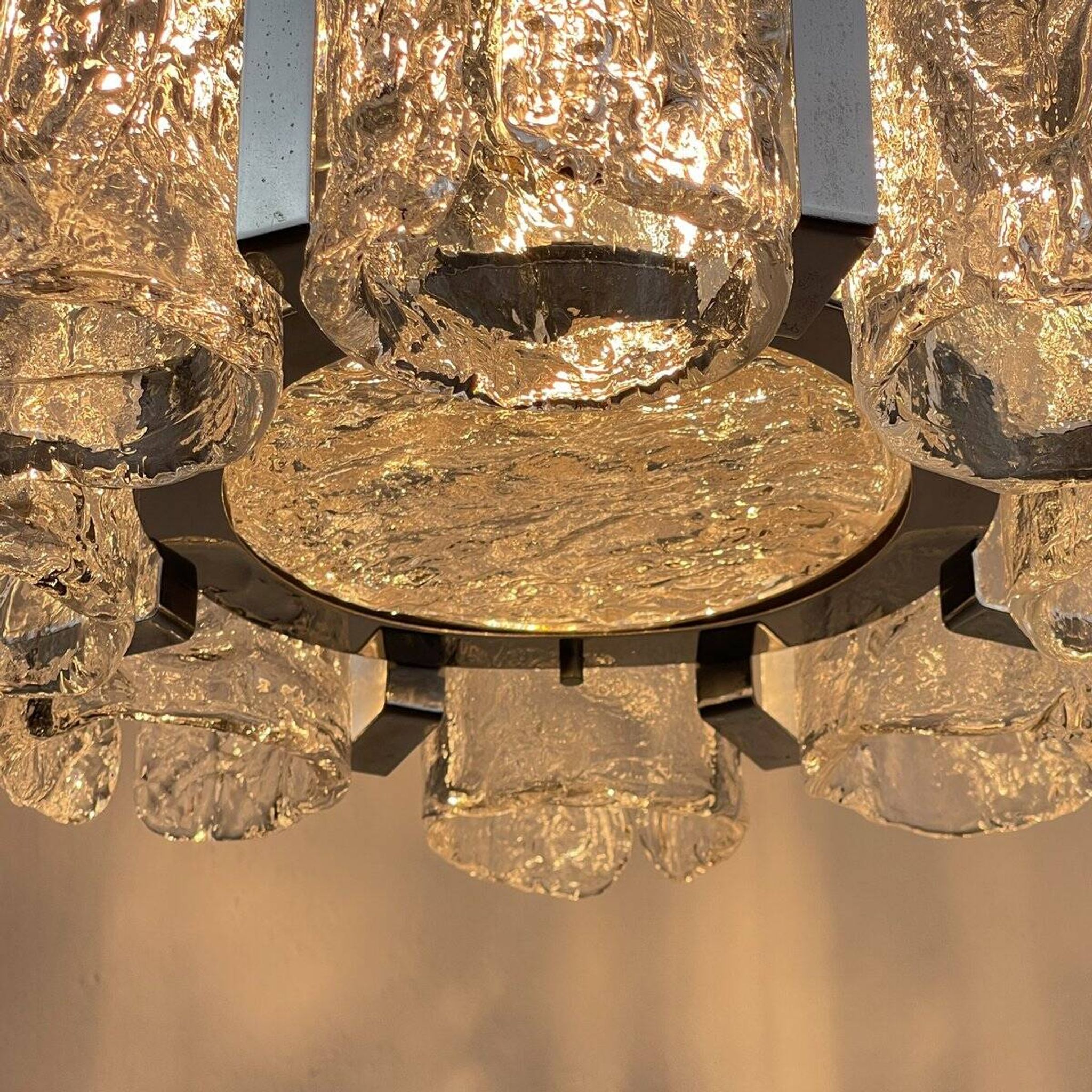 Vintage Ice Murano Chandelier by AV Mazzega, Italy, 1970s