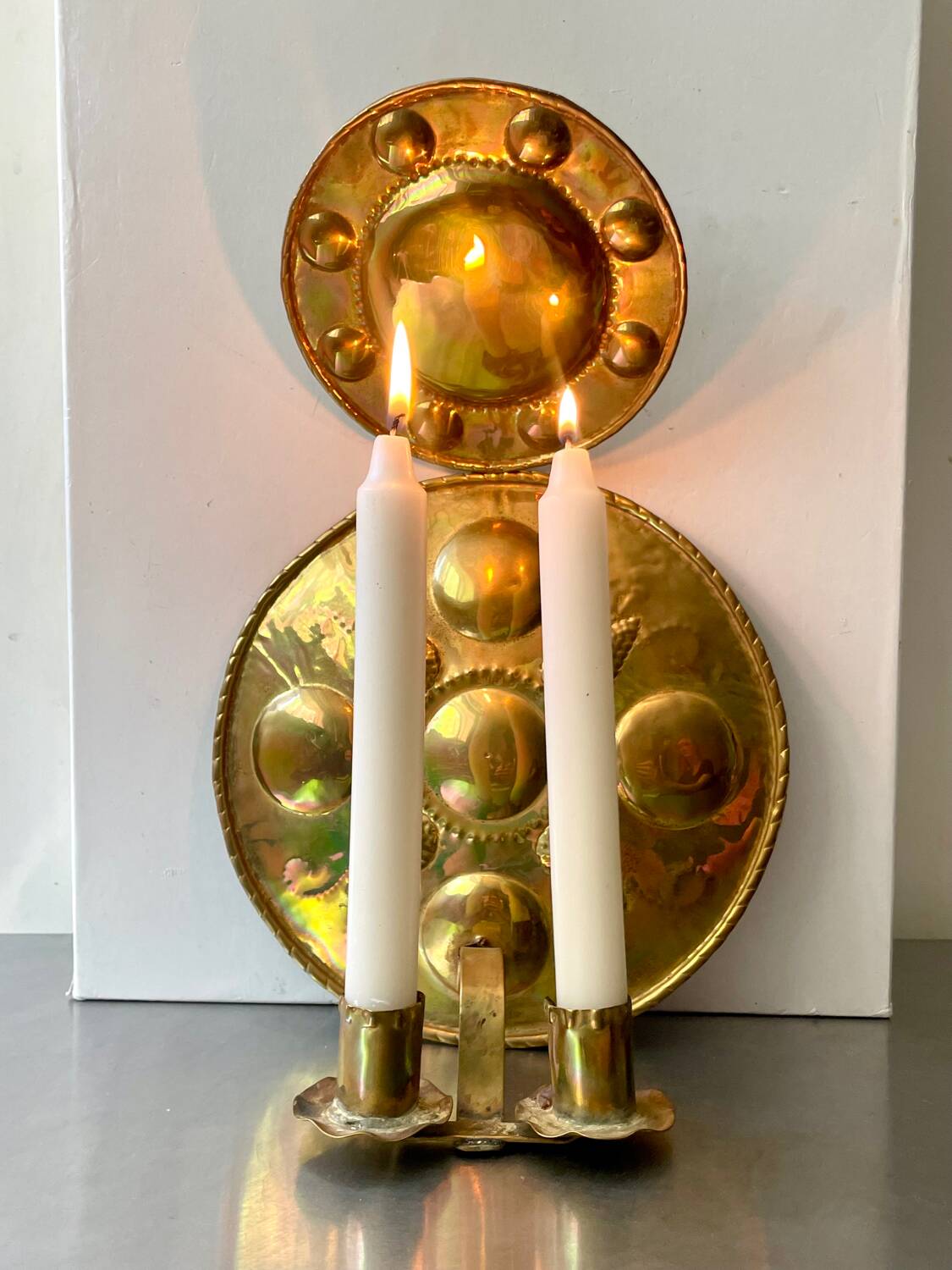 Large Antique  Brass Wall Candle holder  Sconce  height 35 cm