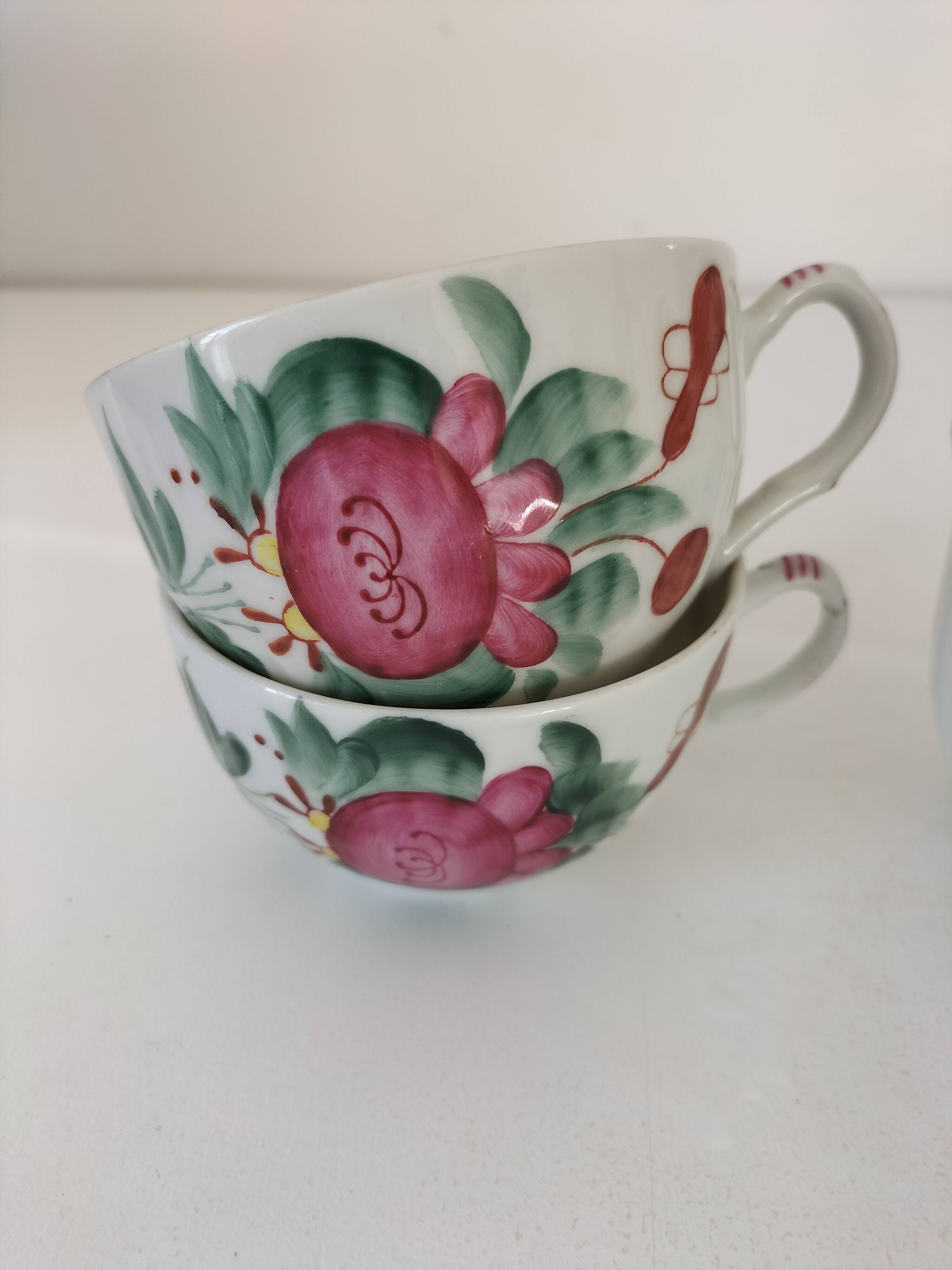 4 tasses scandinaves peintes main Arnold Wiig - Ostfriesland années 50-60