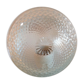 Plafonnier rond en verre structuré/vintage années 60-70