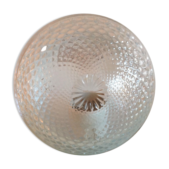 Round ceiling lamp in structured glass/vintage 60s-70s