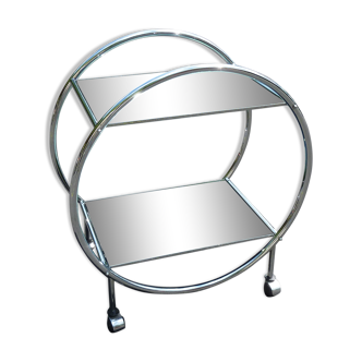 Rolling dessert 2 tinted mirror trays and chrome metal support in a circle